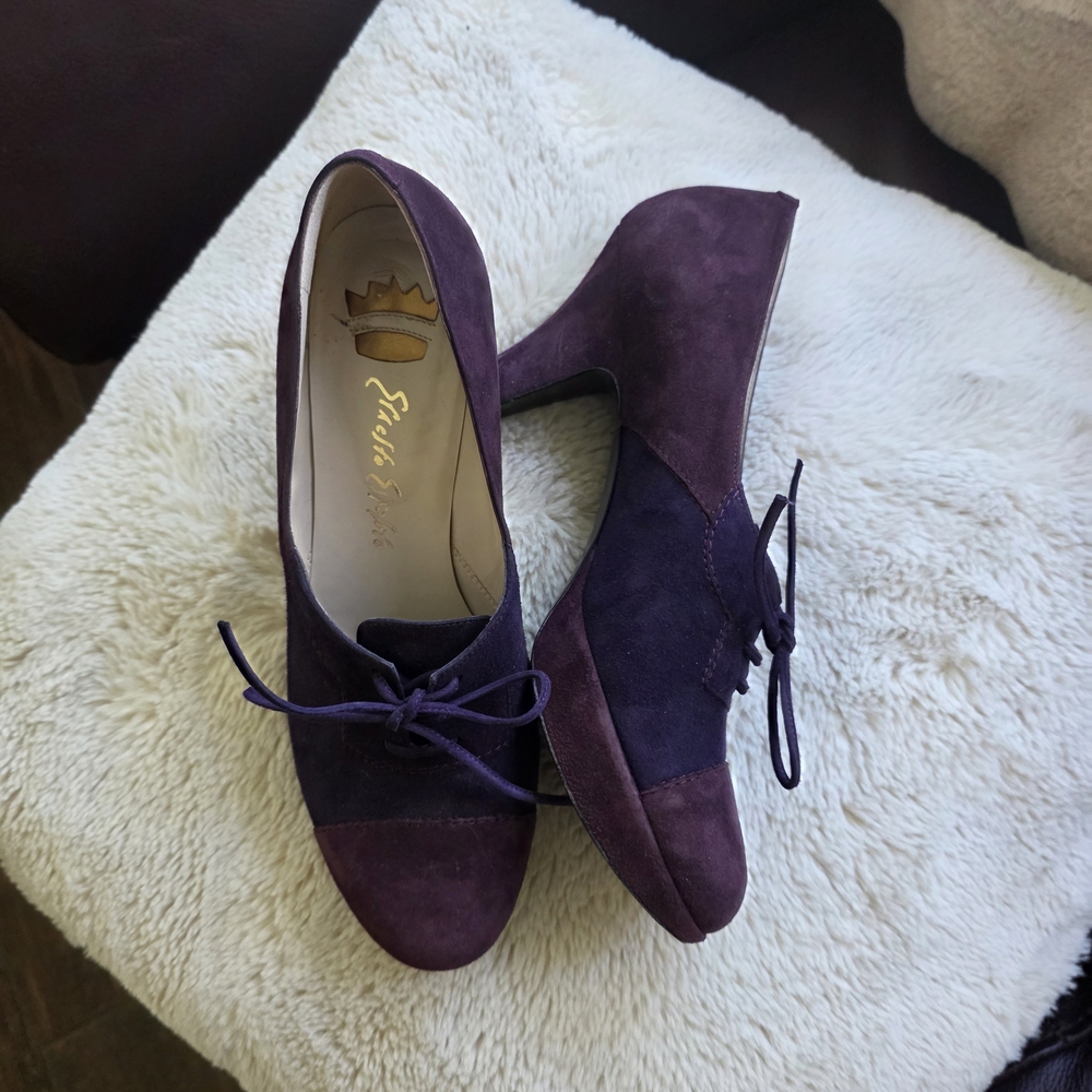 Ernesto Esposito Purple Suede Lace-Up Women's Heels Made in Italy, size 38.5